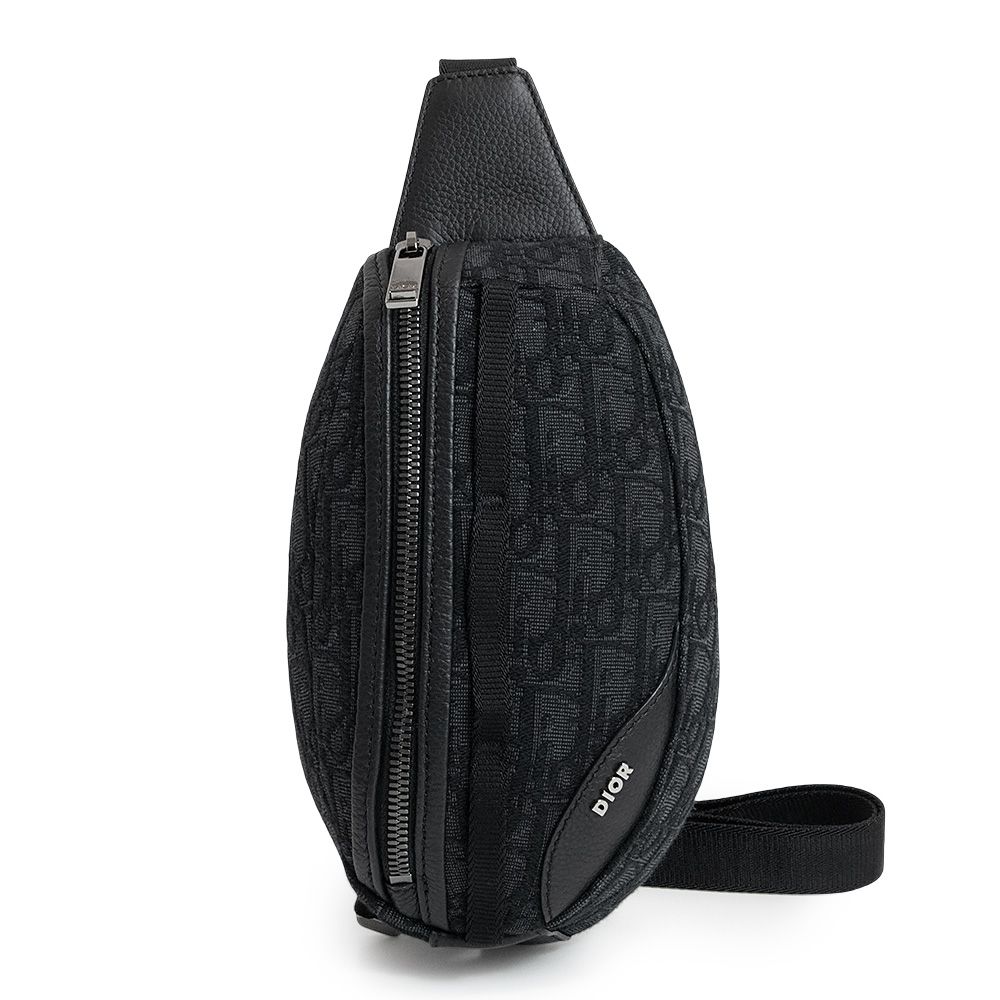 ディオール スカラベ ウエスト ボディバッグ 斜め掛け グレインドカーフスキン レザー オブリーク ジャカード ブラック シルバー金具 Dior