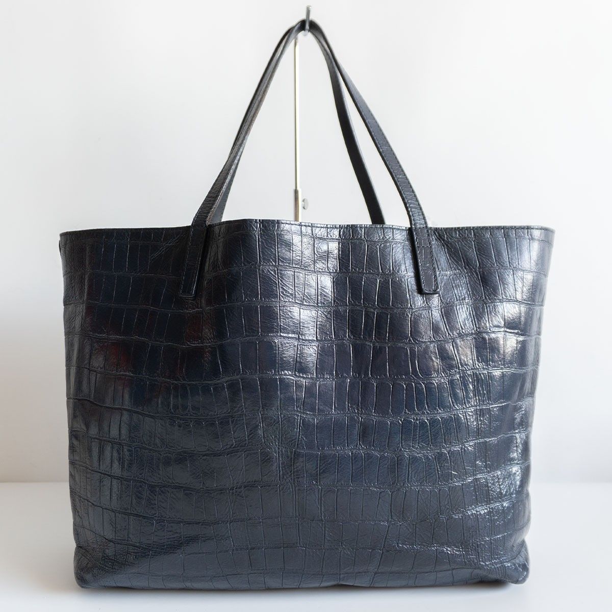 美品】FELISI 【11-91/SA クロコ型押しレザー トートバッグ】ネイビー