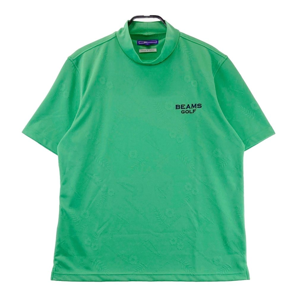 サイズ XL BEAMS GOLF ビームスゴルフ モデル パープルレーベル モックネック 半袖Tシャツ ジャガード 総柄 グリーン系 ゴルフウェア メンズ ストスト