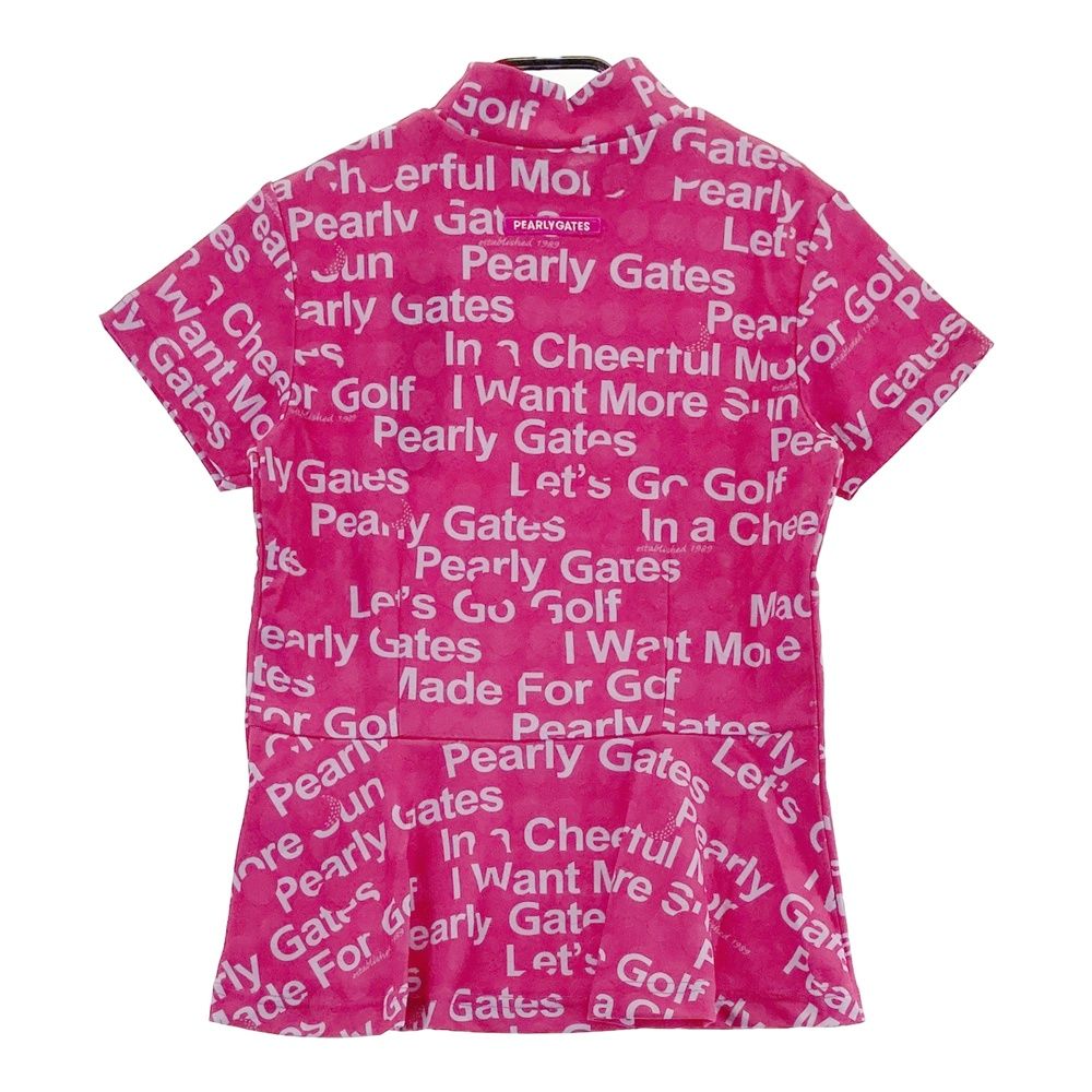 サイズ 0 PEARLY GATES パーリーゲイツ モデル 裾フリル 半袖モックシャツ ジャガード 総柄 ピンク系 ゴルフウェア レディース ストスト