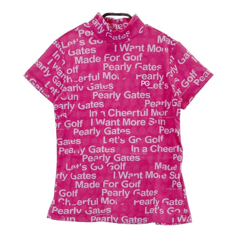 サイズ 0 PEARLY GATES パーリーゲイツ モデル 裾フリル 半袖モックシャツ ジャガード 総柄 ピンク系 ゴルフウェア レディース ストスト