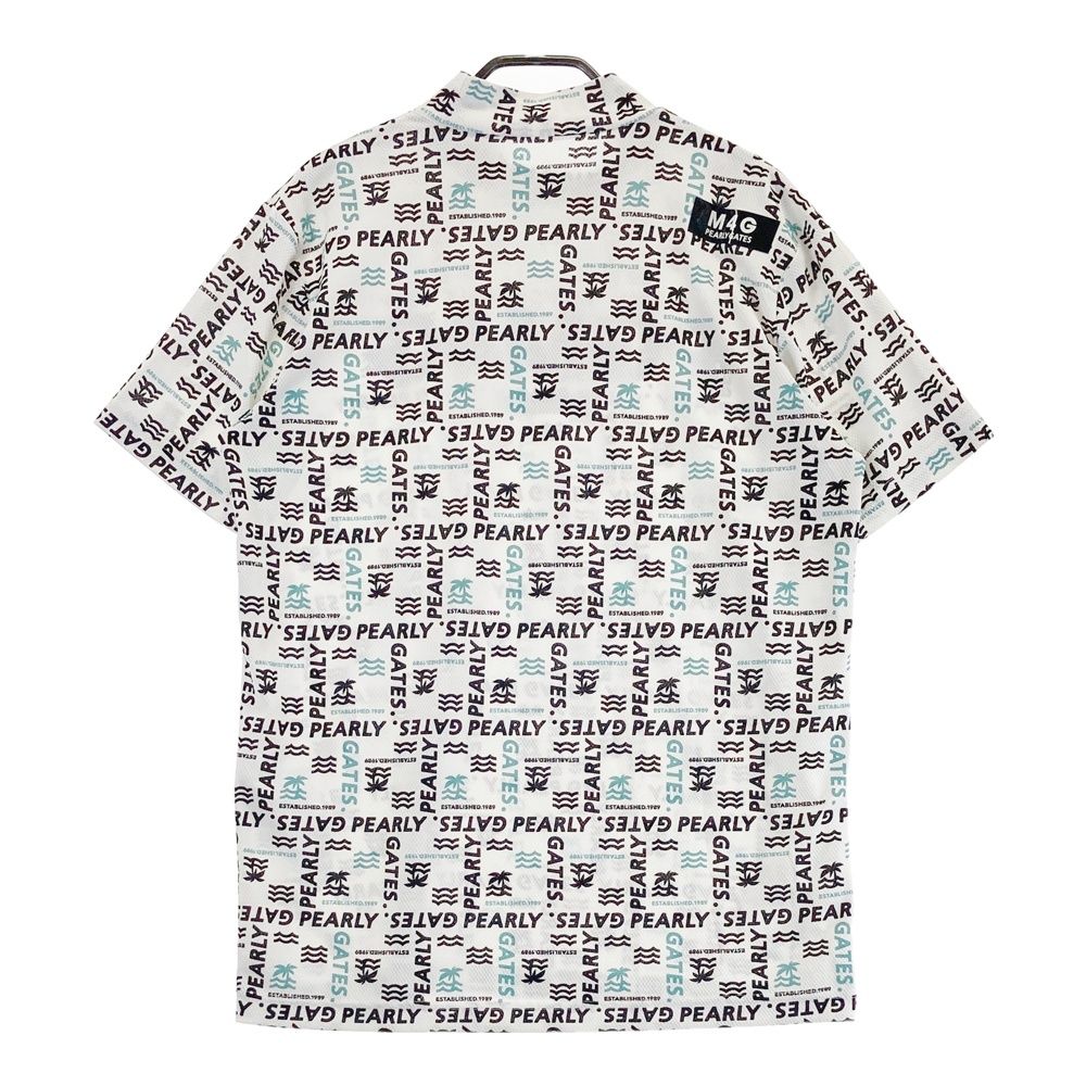 サイズ 5 PEARLY GATES パーリーゲイツ モデル ハイネック 半袖Tシャツ ロゴ総柄 ホワイト系 ゴルフウェア メンズ ストスト