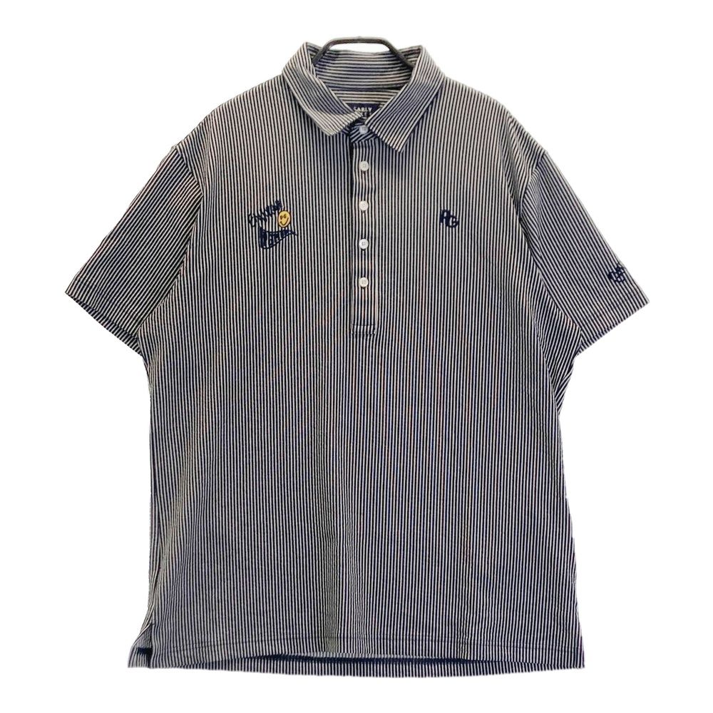 サイズ 7 PEARLY GATES パーリーゲイツ 半袖ポロシャツ シアサッカー ストライプ ネイビー系 ゴルフウェア メンズ ストスト