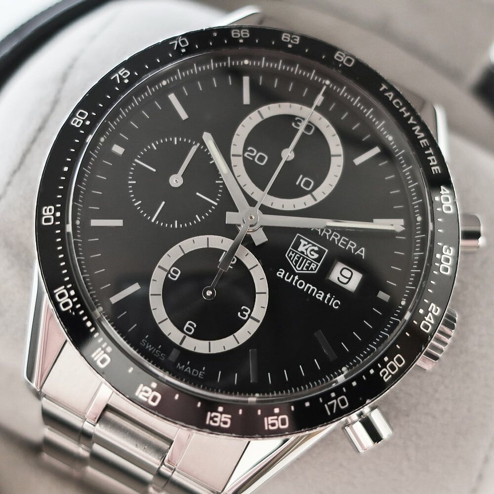 天白 OH-仕上済 タグホイヤー カレラ クロノグラフ CV 2010 ブラック メンズ SS 自動巻き 腕時計 男
