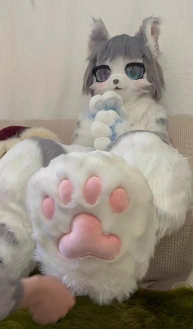 着ぐるみ ケモノ体 フルスーツ セット NO 77 猫 グレー 全頭ヘッド ファースーツ ぬいぐるみ コスプレ コスチューム