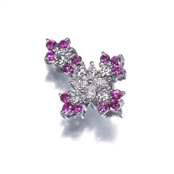 笠原真寿美 ペンダントトップ ルビー 0.30 ct ダイヤ ダイヤモンド 0.25 クロス K 18 WG 182946