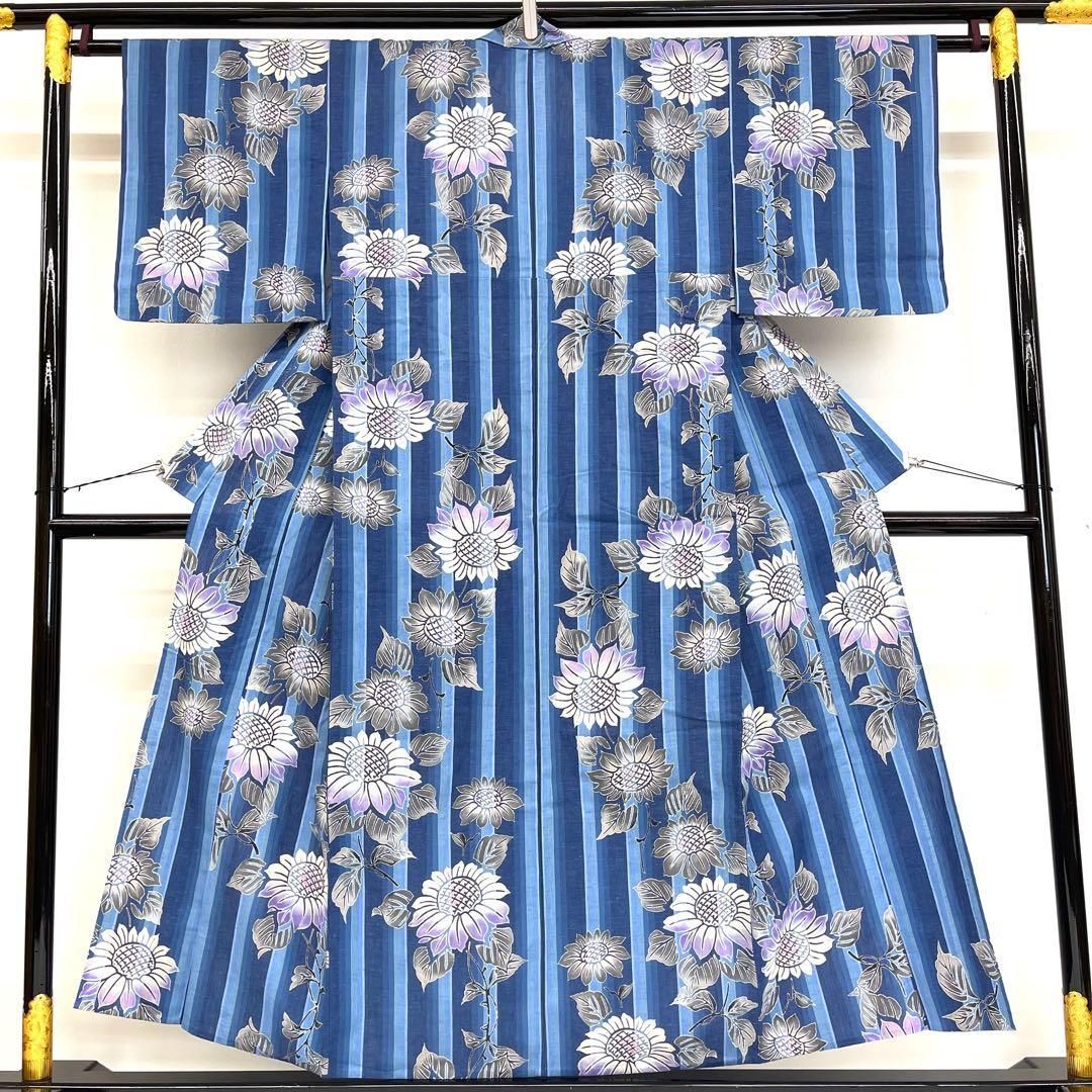 着物と帯 時流】Y25728ts◇注染浴衣◇ひまわり 手縫い 綿100% 美品 