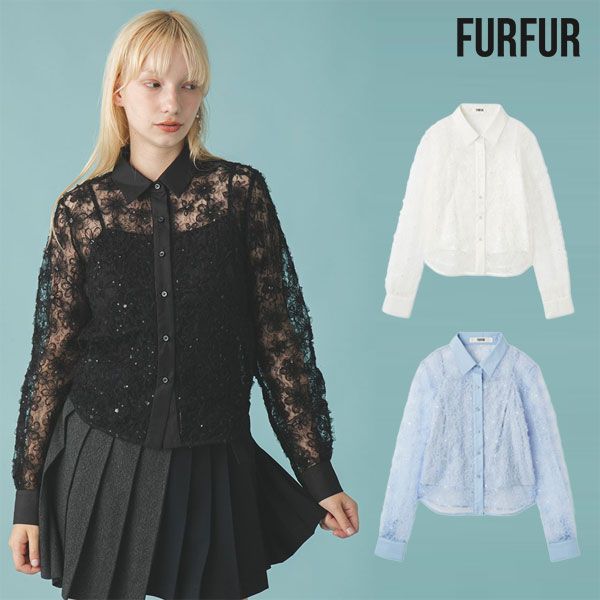 10 OFF ファーファー FURFUR トップス 25秋冬 立体フラワーレースブラウス 長袖 ミドル丈 rwft 261012