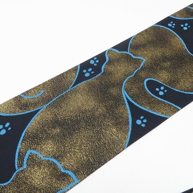 ❁tomihisa❁ 佐々木染織謹製 猫×鈴 リバーシブル 着物 浴衣 正絹 西陣織 猫と鈴が奏でる大人の遊び心 半幅小袋帯 7408