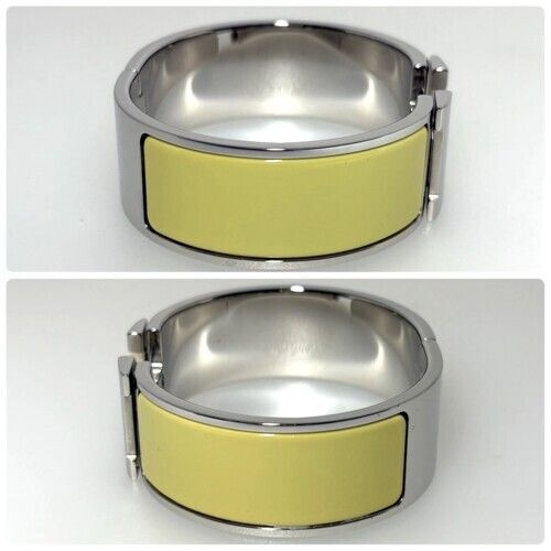 HERMES エルメス クリック クラック H メタル エナメル シルバー スフレ ブランドジュエリー エナメルブレスレット バングル Hモチーフ イエロー 81238