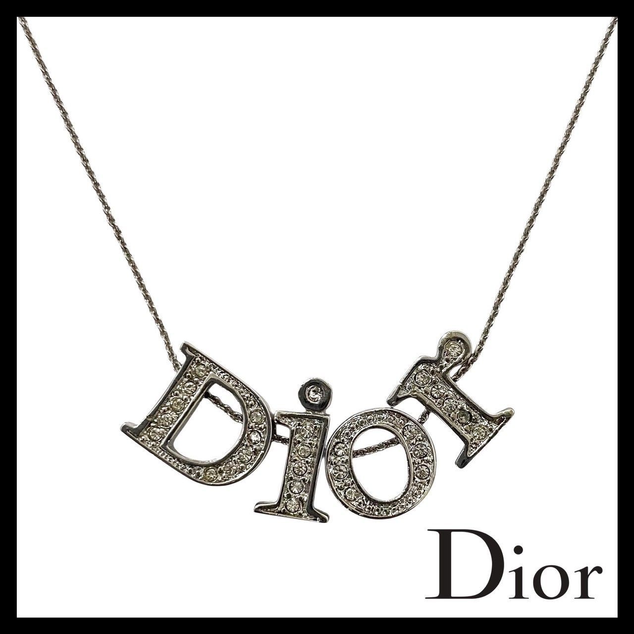 クリスチャンディオール ヴィンテージ ロゴネックレス ラインストーンシルバー CH【Dior】ロゴ ネックレス シルバーカラー ラインストーン ペンダント