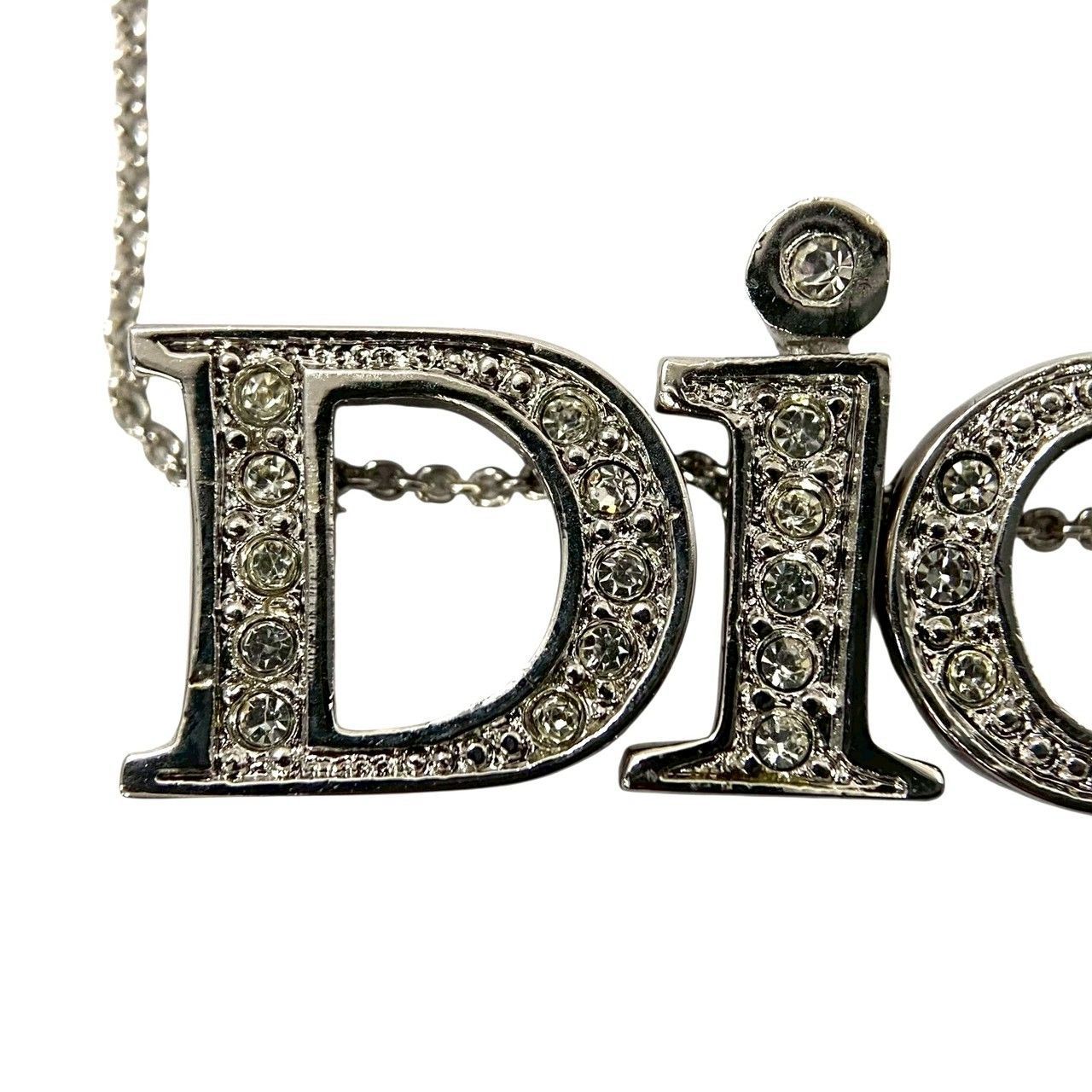 CH【Dior】ロゴ ネックレス シルバーカラー ラインストーン ペンダント 
