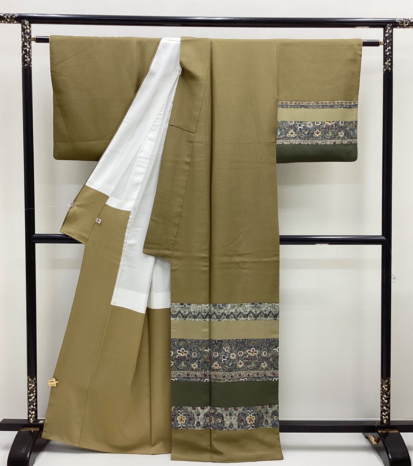 品 袷着物 訪問着 市紅茶色 落款あり 正絹 ワイドサイズ R 134