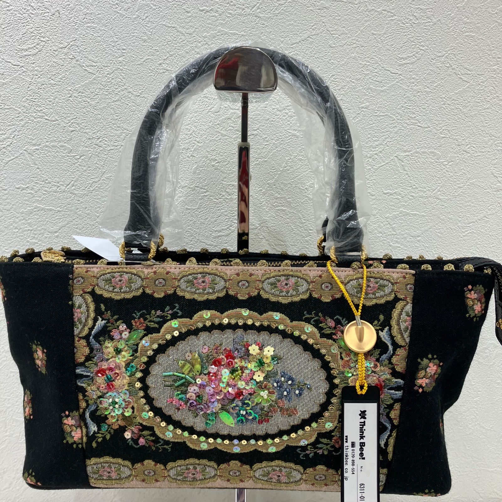 7670 良品 Think Bee! シンクビー！ ハンドバッグ 花柄 スパンコール