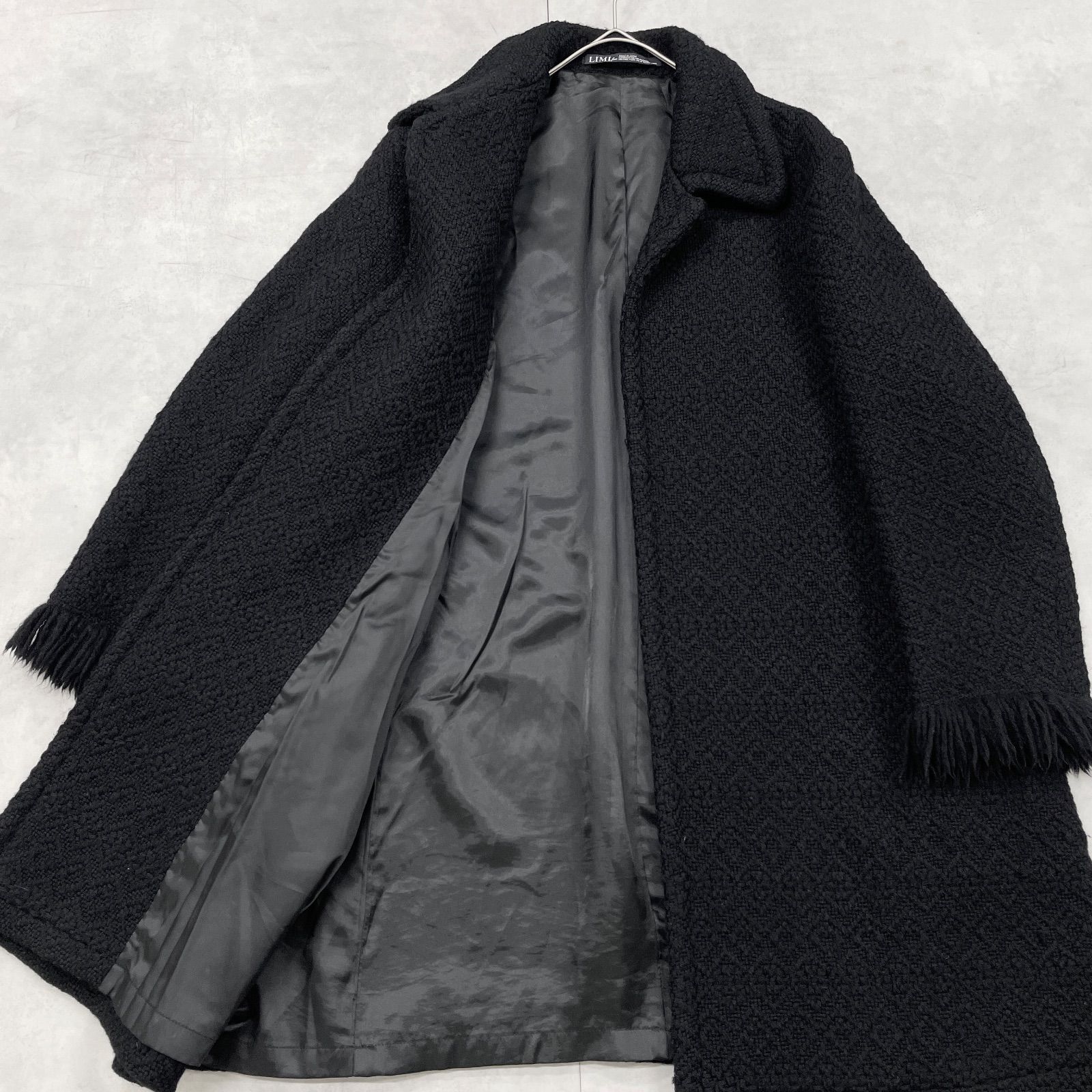 LIMI feu リミフゥ ロングコート ジャガード総柄 ツイード調 フリンジ