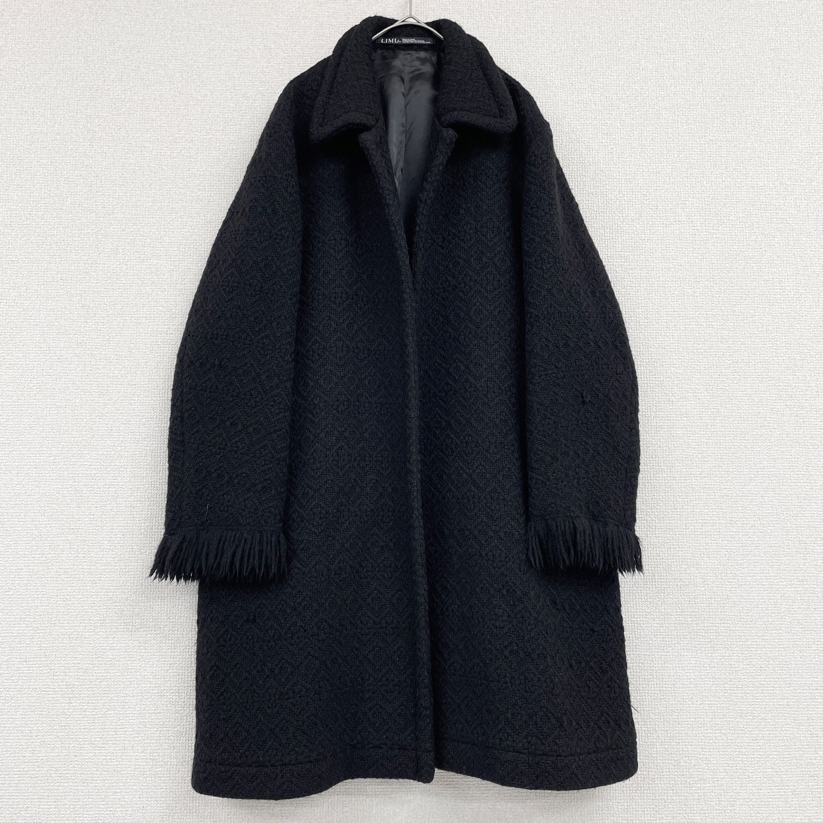 LIMI feu リミフゥ ロングコート ジャガード総柄 ツイード調 フリンジ