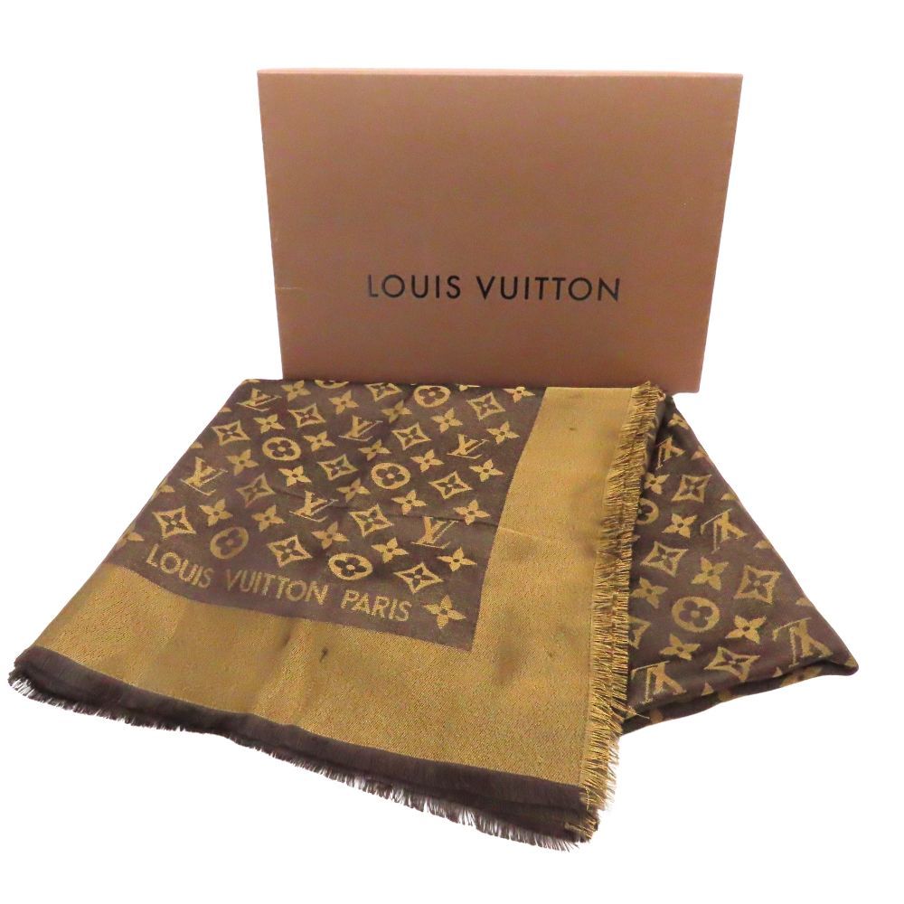 ルイヴィトン LOUIS VUITTON M 75122 ショール･モノグラム シャイン ストール フリンジ ブラウン ゴールド レディース 上品 華やか エレガント 無料ギフトラッピング承ります