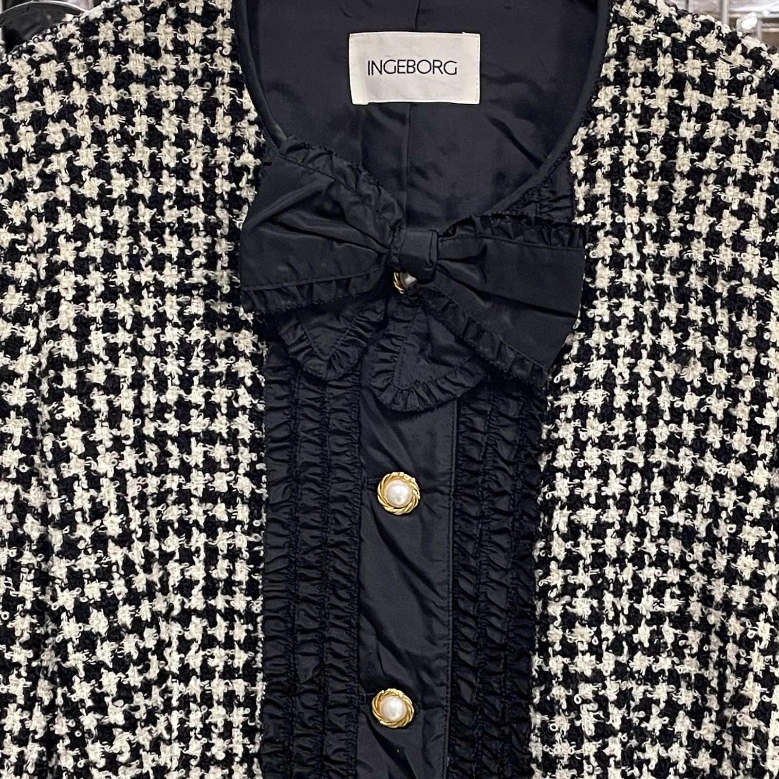 INGEBORG インゲボルグ　千鳥格子ジャケット　金ボタン OG29 INGEBORG インゲボルグ セットアップ ジャケット ロングスカート