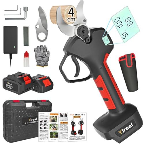 電動剪定バサミ 山本造園会社監修 剪定バサミ 18 V切断径40 mmのコードレス充電式剪定バサミ 2段階開き角度調節可 マキタ18 V互換 4500 mAh大容量バッテリー付き PSE認証取得済み 切断回数と残量表示ディスプレー ブラシレ bf 057 dfe