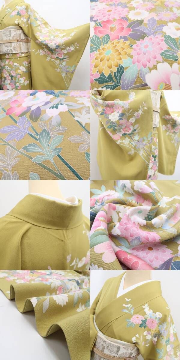 ❁tomihisa❁未着用2点セット 手描き友禅 着物 仕付け糸付 作家物“菊