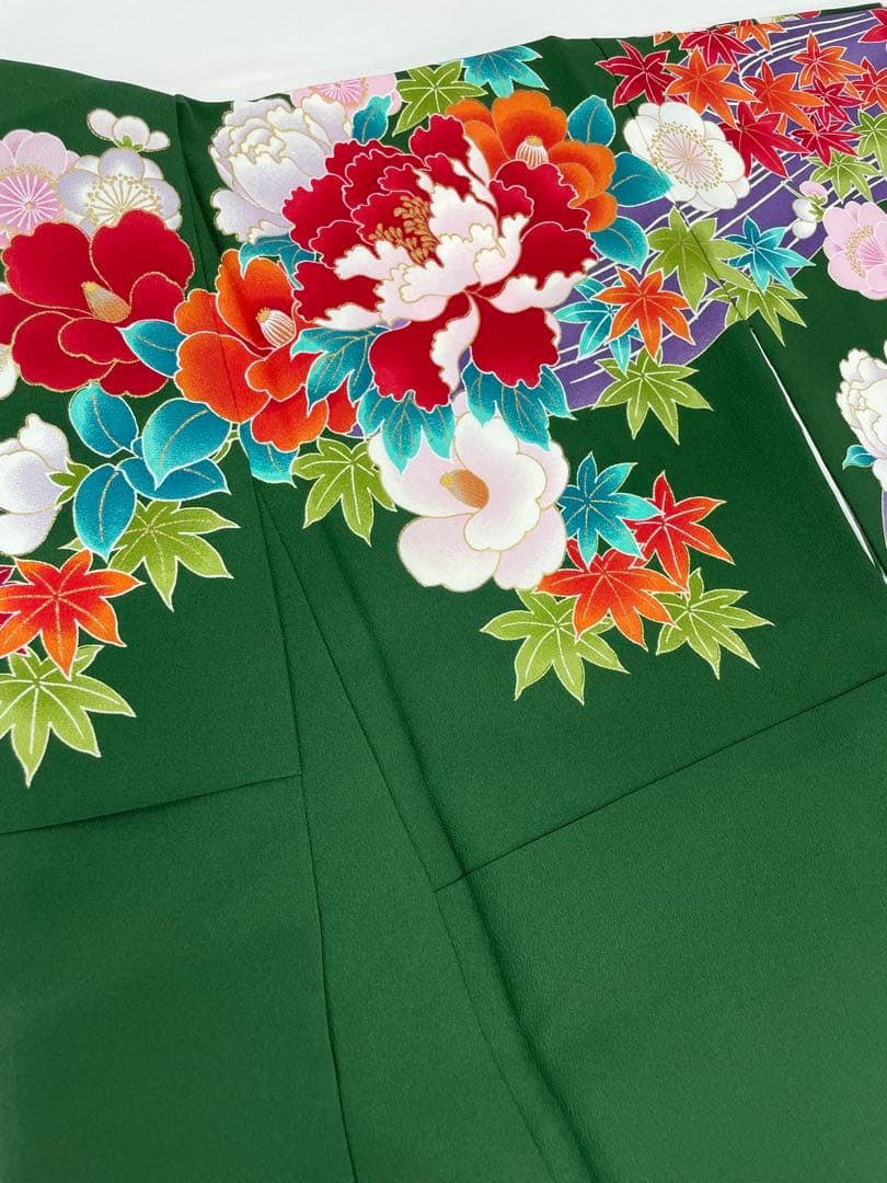 二尺袖 ポリエステル着物 金彩 牡丹 梅 紅葉 大輪 袴用 FU095 - メルカリ