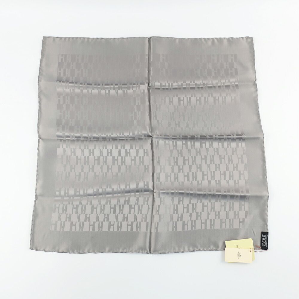 天白 エルメス ハンカチ ポケットチーフ グレー系 シルク100％ H総柄 小物 雑貨 フォーマル その他