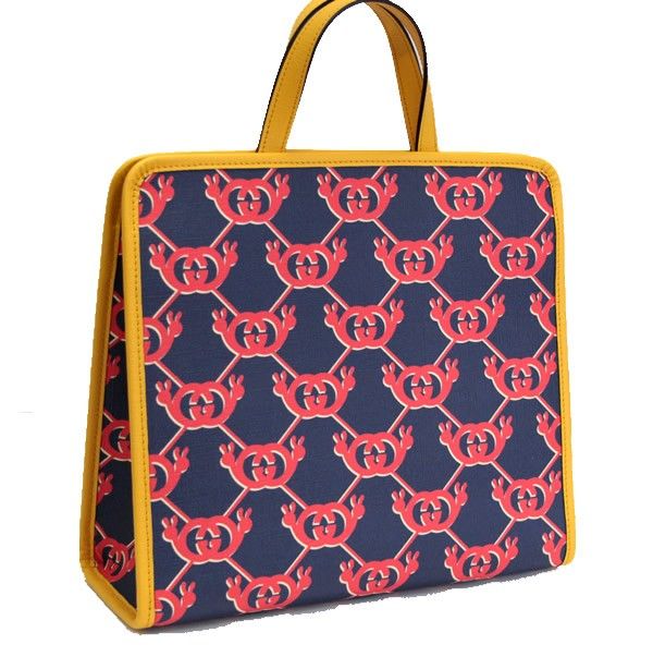 グッチ GUCCI チルドレンズトート スネイル PVC×レザー ネイビー×赤×イエロー 605614 72920