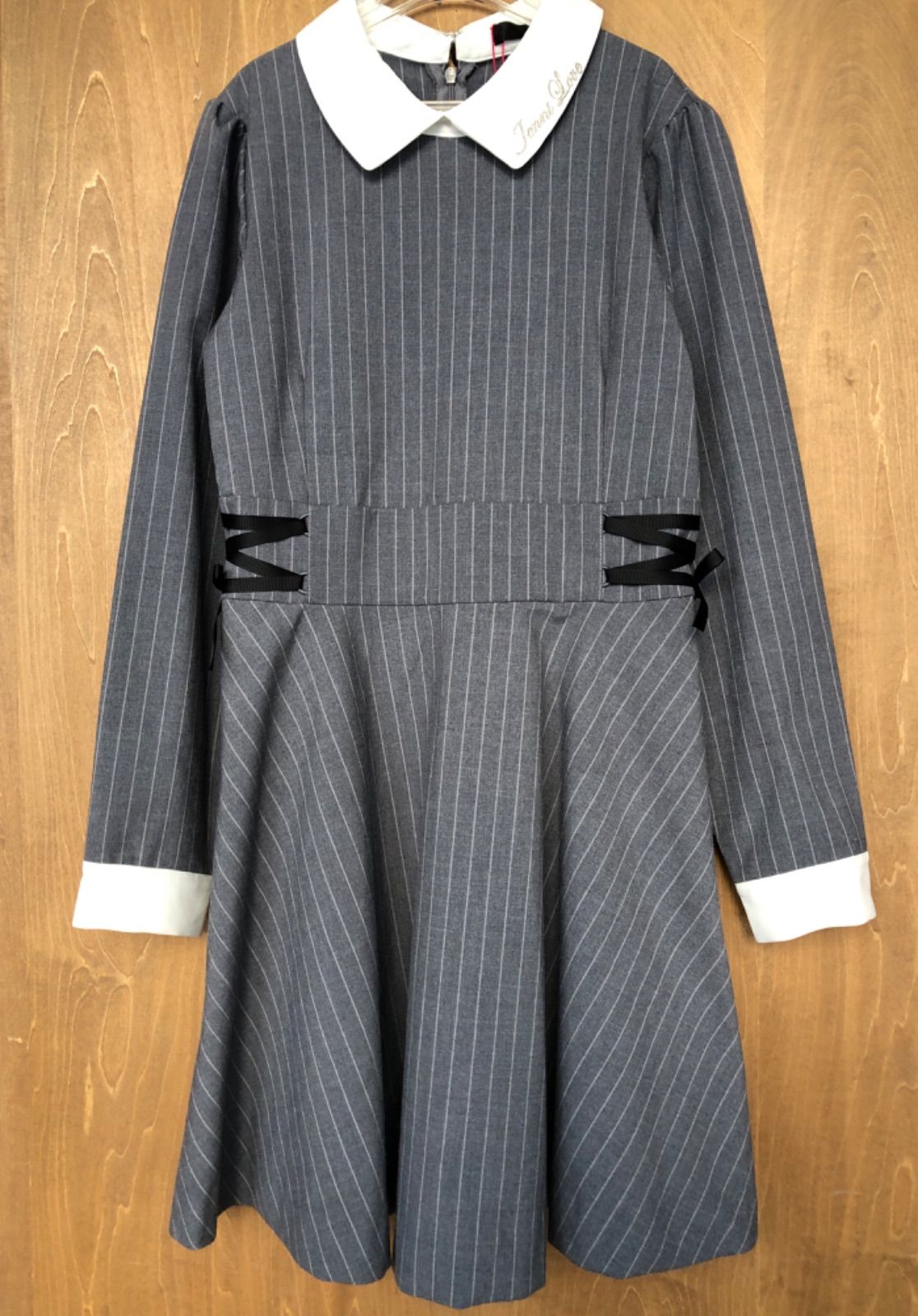  新品　ジェニィラブ　グレーストライプ　リボン使い　フォーマル　ワンピース　160cm   女の子卒業式　発表会 七分袖・長袖