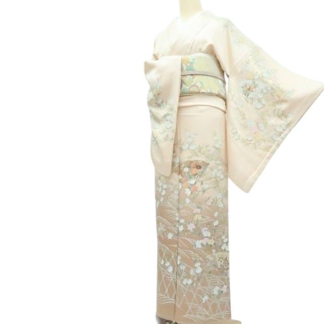 百華❀Y4223◇美品 正絹 手縫い仕立て 菊 椿 橘 扇 訪問着 着物 単品