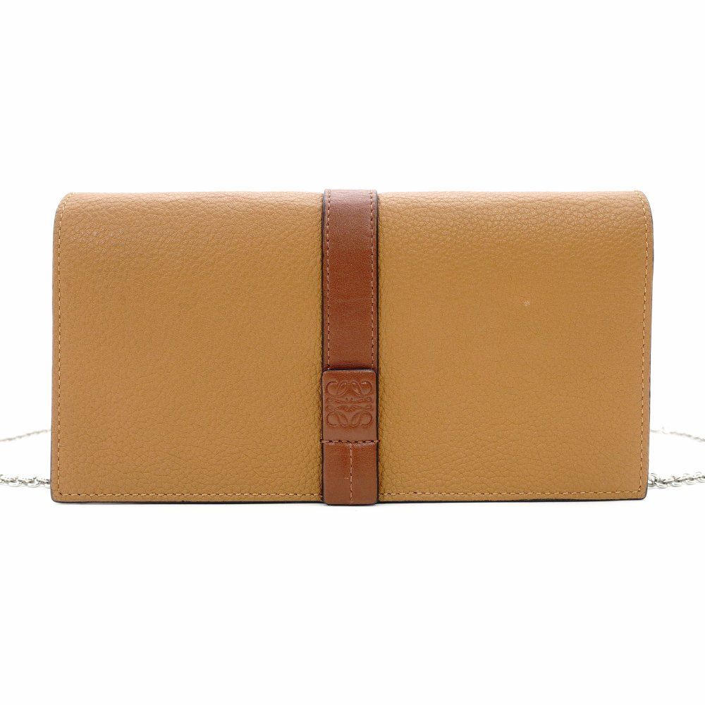 ロエベ LOEWE アナグラム レザー チェーン ウォレット ブラウン 2 way 長財布 ショルダーバッグ 7 11 155