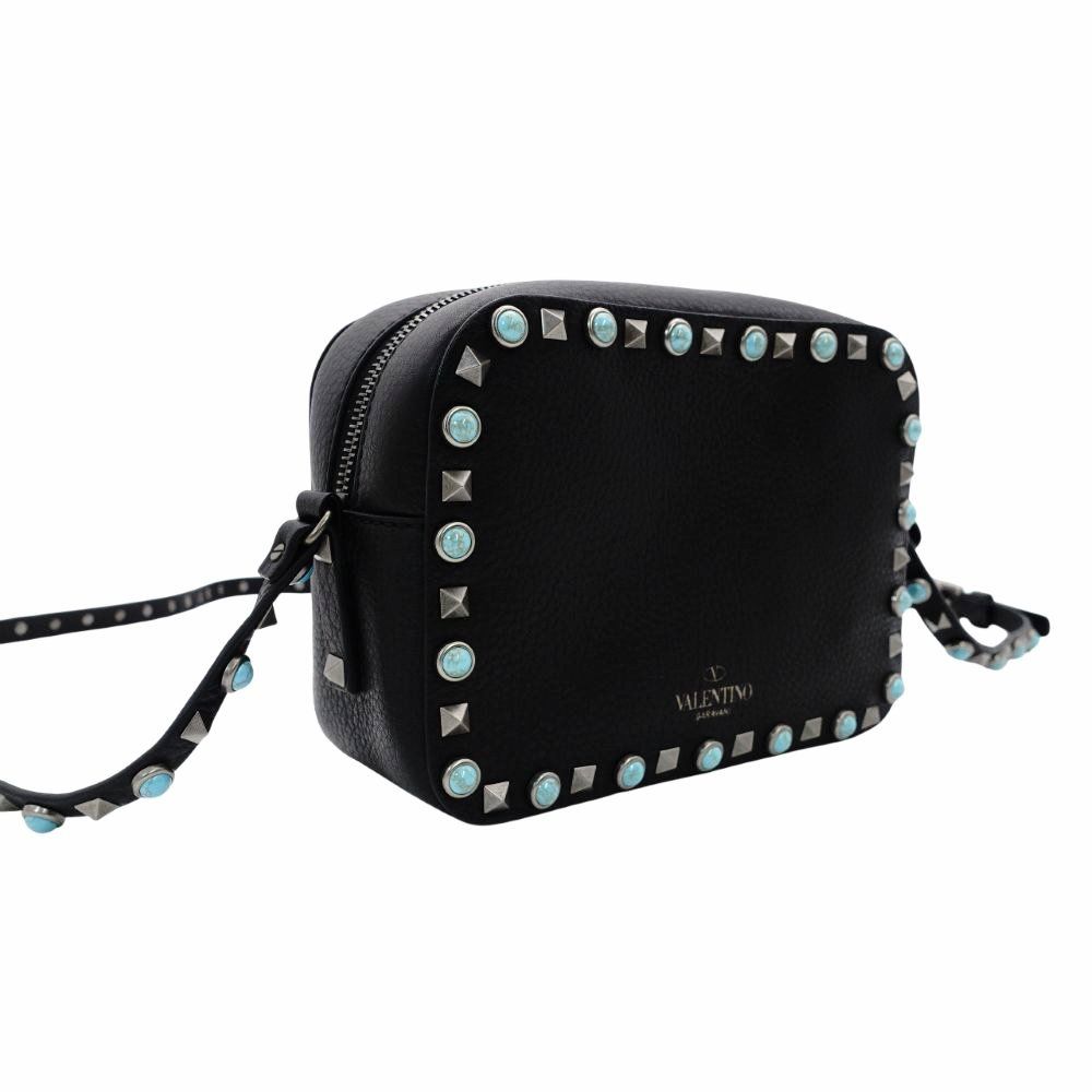 ヴァレンティノ ガラヴァーニ Valentino Garavani カメラバッグ ブラック ショルダーバッグ 黒 スタッズ ターコイズ クロスボディ 7-12-128