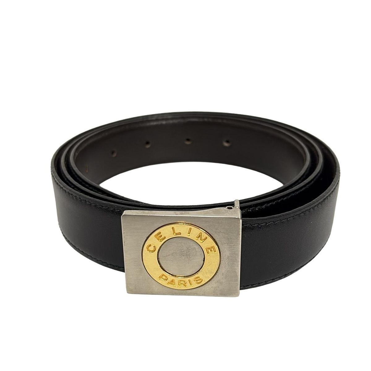 CELINE セリーヌ レザー ベルト M09 金具 ゴールド×シルバー CELINE(セリーヌ) ベルト - 黒×シルバー×ゴールド レザー - メルカリ