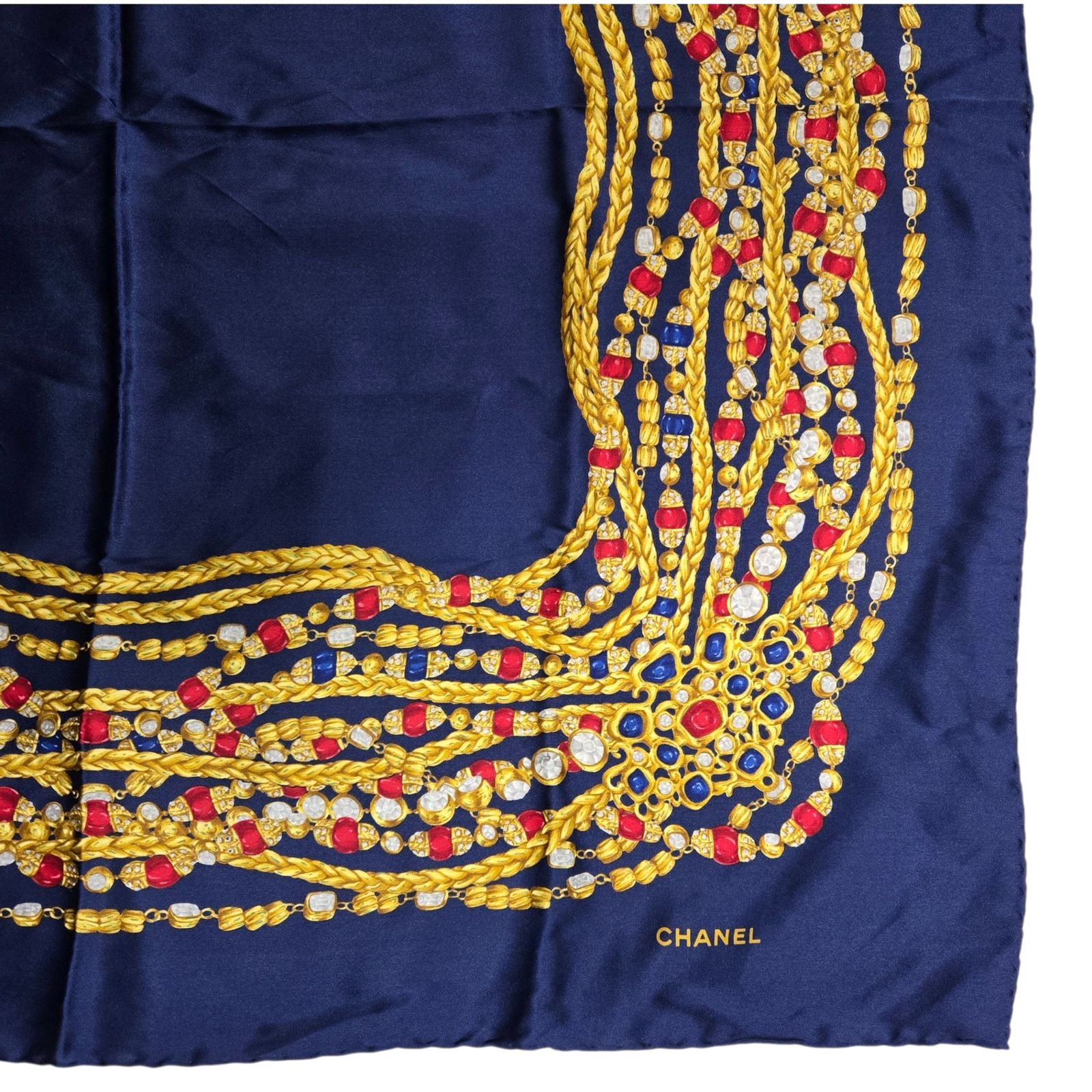 ◇ CHANEL シャネル スカーフ チェーン柄 ビジュー ジュエリー 宝石柄