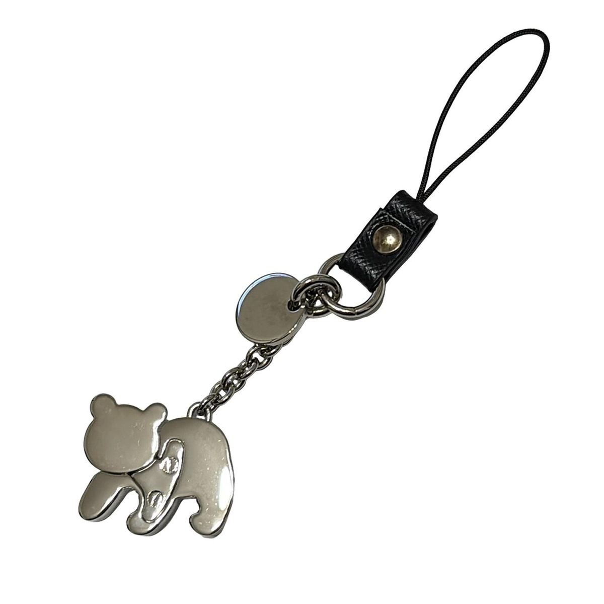 PRADA(プラダ) 携帯ストラップ - シルバー×黒 パンダ レザー - メルカリ