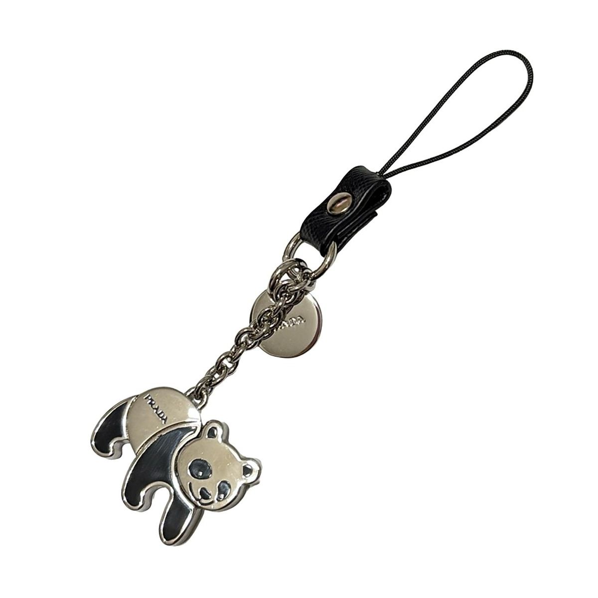 PRADA ケータイストラップ PRADA(プラダ) 携帯ストラップ - シルバー×黒 パンダ レザー - メルカリ