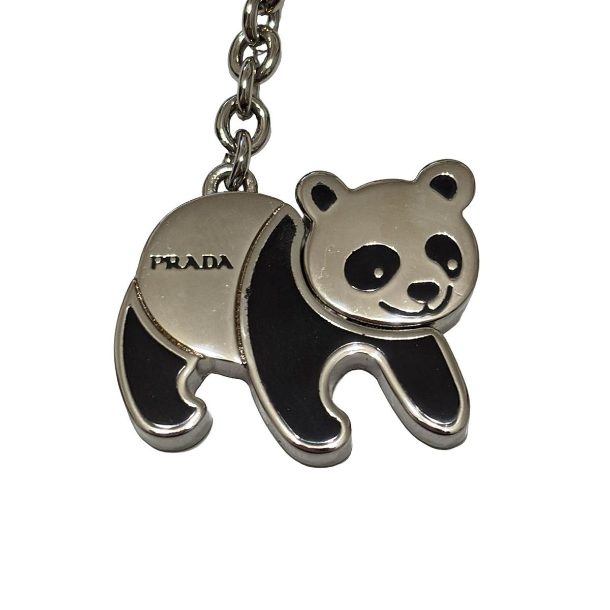 PRADA(プラダ) 携帯ストラップ - シルバー×黒 パンダ レザー - メルカリ