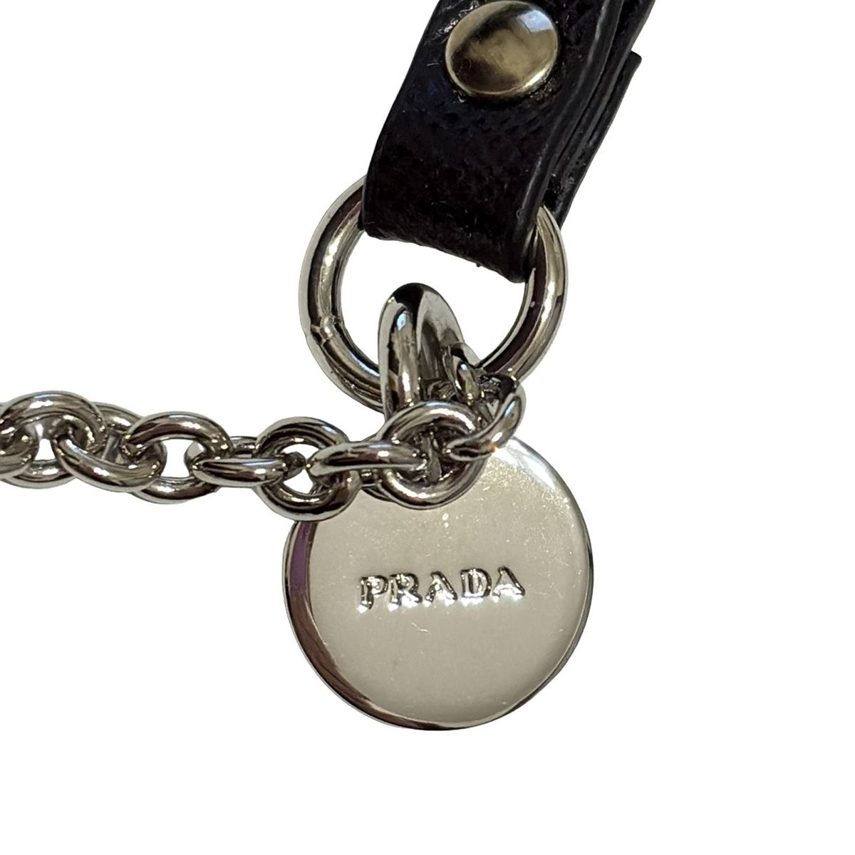 PRADA(プラダ) 携帯ストラップ - シルバー×黒 パンダ レザー - メルカリ