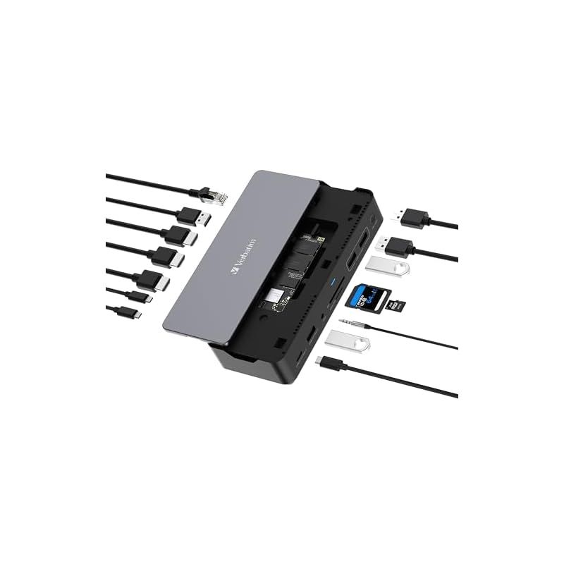 彡バーベイタム Verbatim バスパワー USB Type Cハブ ドッキングステーション 15 in 1 HDMI 2 ディスプレイボード A 4 C 3 インサーネット SD Micro オーディオ 内蔵M SSD用ス 0