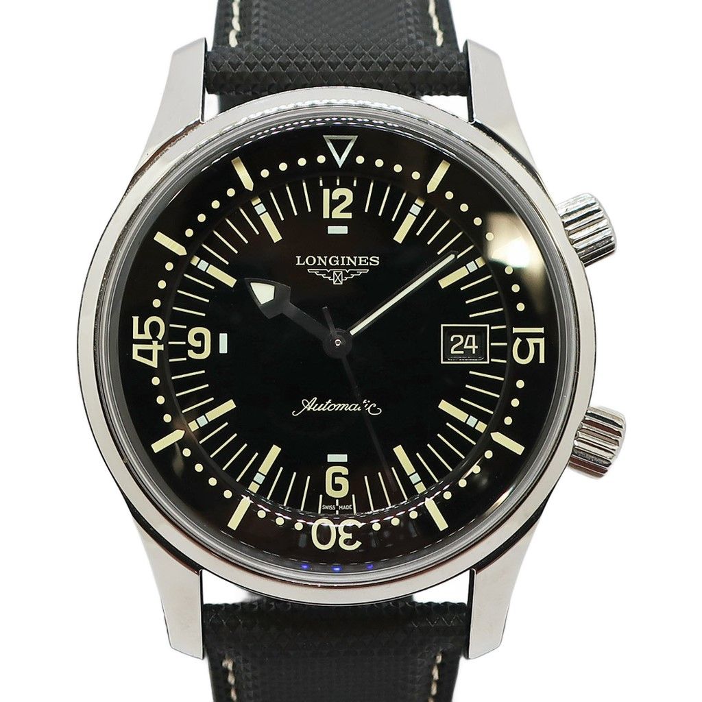 天白 ロンジン レジェンドダイバーデイト L3 674 4 50 0 ブラック SS ラバー メンズ 腕時計 自動巻き 男 その他