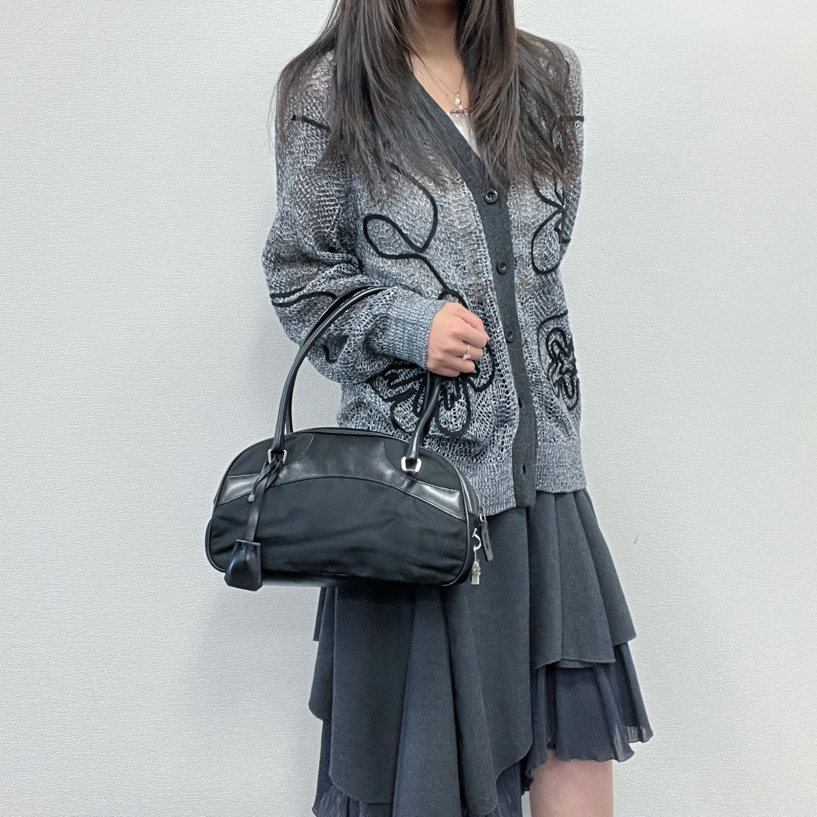 中古】PRADA プラダ ハンドバッグ ショルダーバッグ ブラック レザー 
