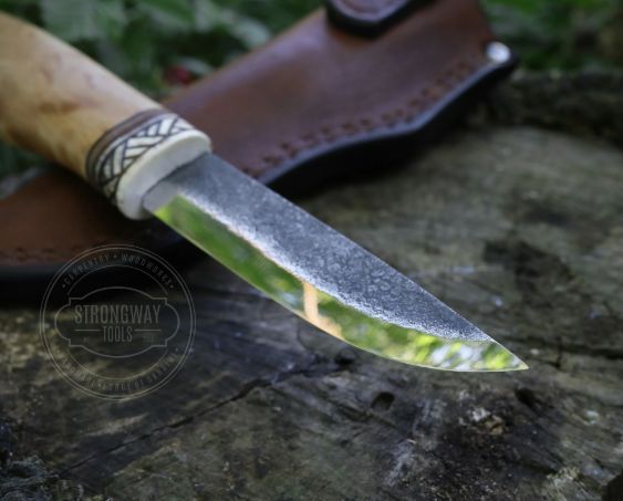  ウクライナ産 SWAYTOBOR カレリアンバーチナイフ 鹿角装飾 プーッコ カーリーバーチ クッション ナイフ ツール アウトドア