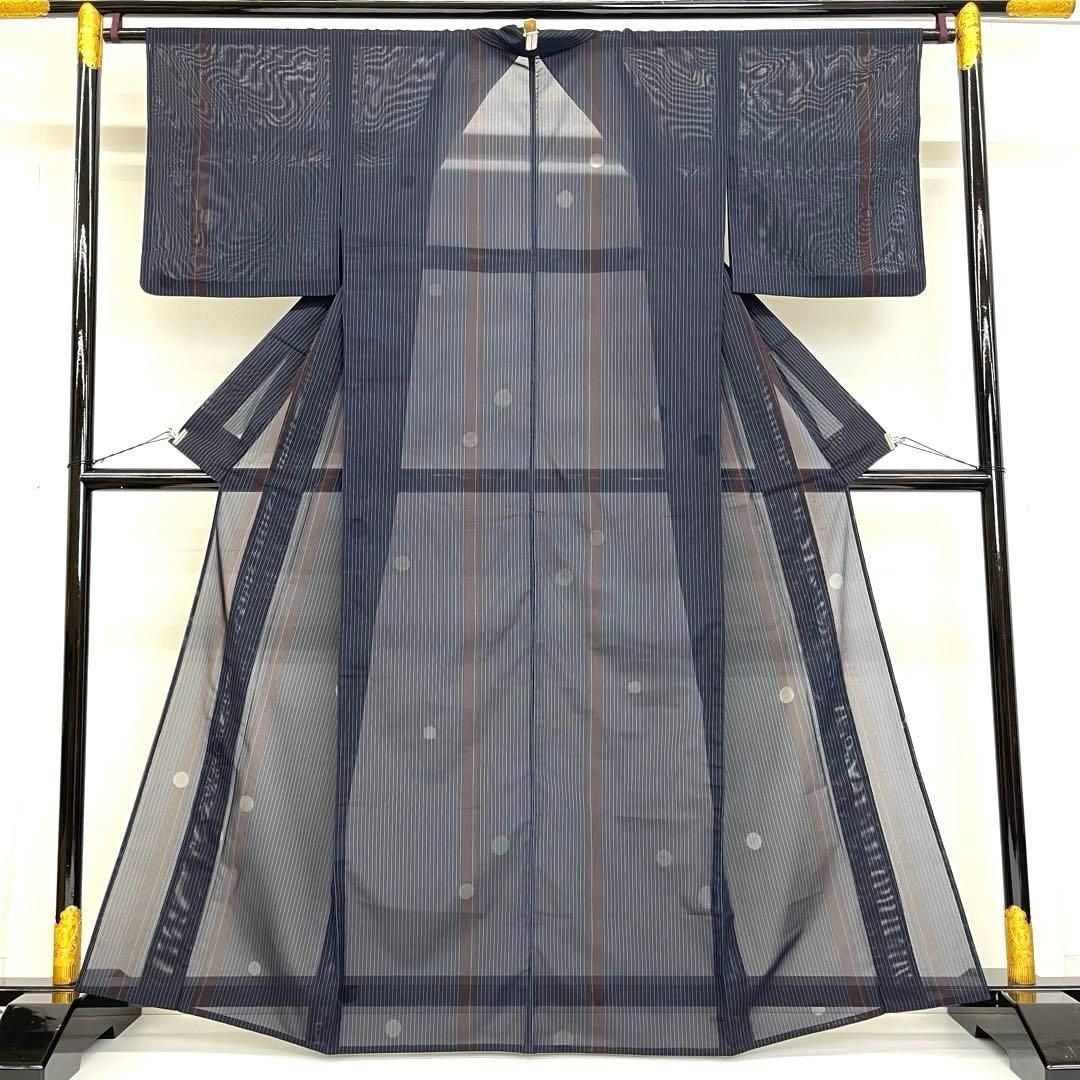 着物と帯 時流 SK 25704 s 洗える夏着物 小紋 水玉 紺茶 縦縞