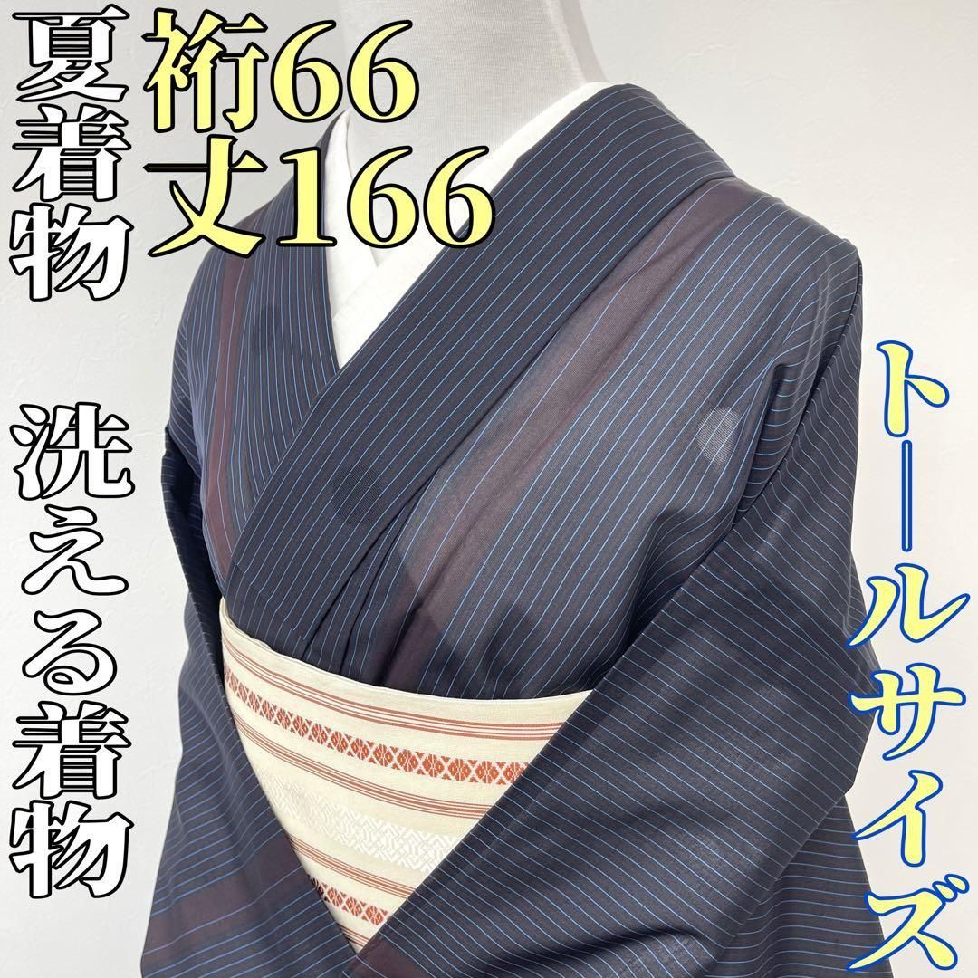 着物と帯 時流 SK 25704 s 洗える夏着物 小紋 水玉 紺茶 縦縞