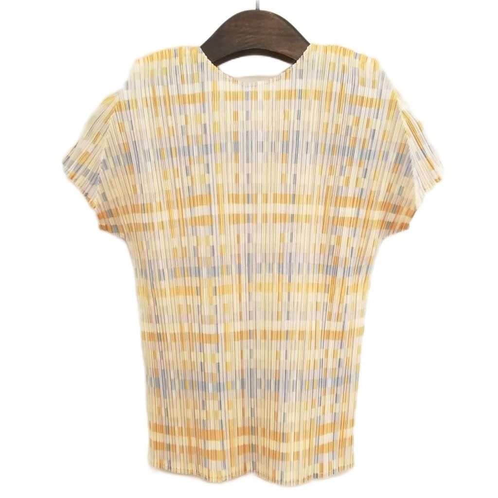 プリーツプリーズ PLEATS PLEASE イッセイミヤケ PP 51-JK 632 総柄 プリーツ プルオーバー カットソー トップス 3 イエロー系