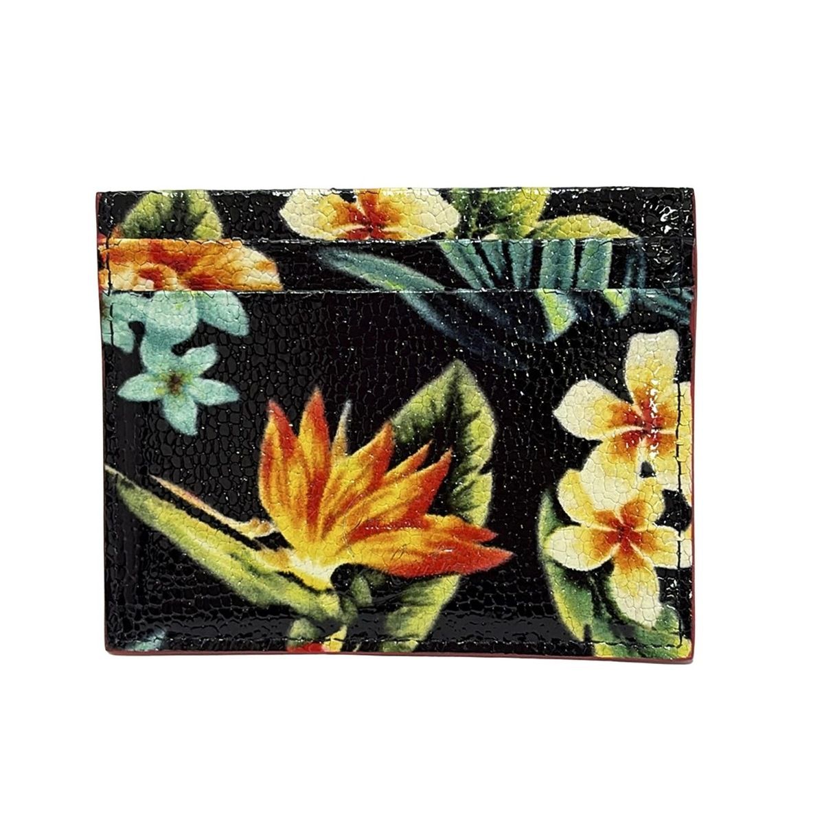 CHRISTIAN LOUBOUTIN クリスチャンルブタン カードケース - 黒×グリーン×マルチ 花柄 ハワイ スタッズ レザー