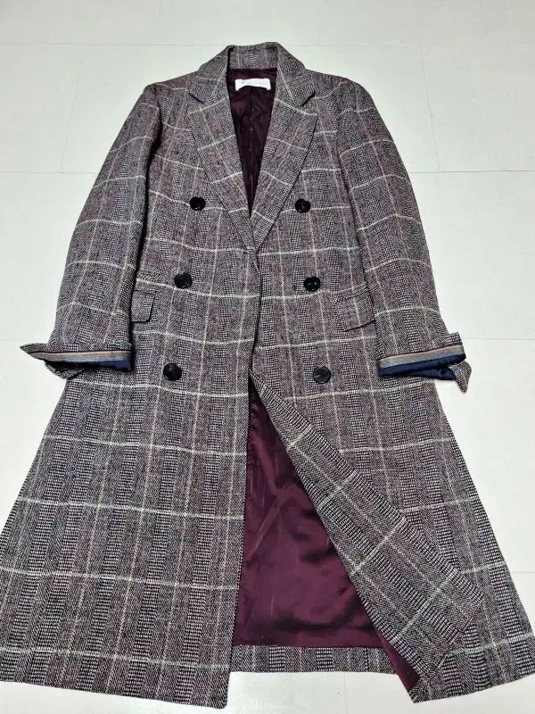 イッミシャ バーガンディブラウン CHECK スリム ウール混紡 コート ポール1253