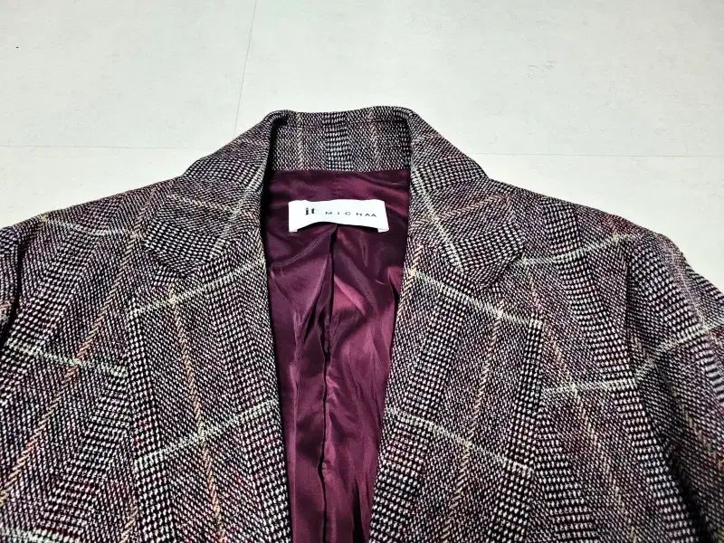 イッミシャ バーガンディブラウン CHECK スリム ウール混紡 コート ポール1253