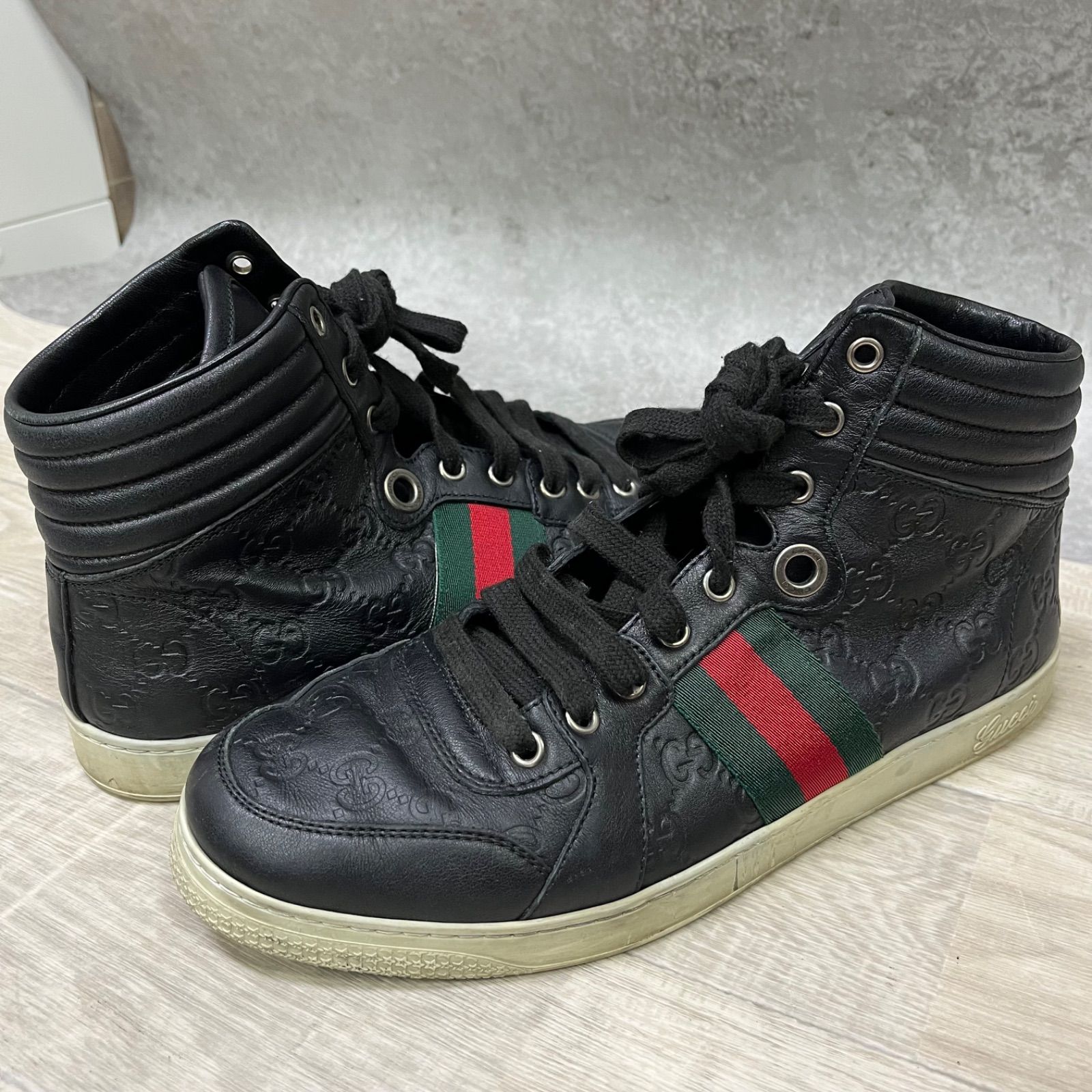 中古 GUCCI グッチ ハイカットスニーカー ブラック 7G 【872438dc