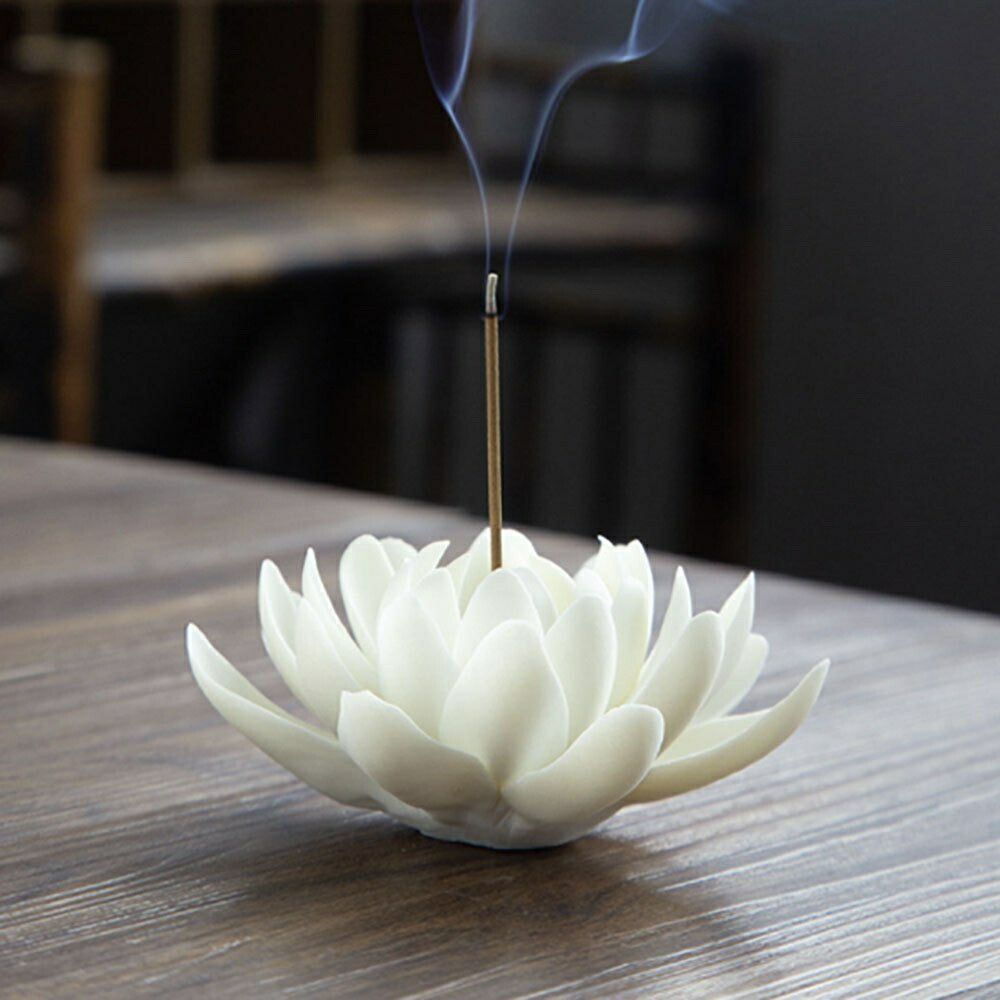 香炉 お香立て 蓮の花 ホワイト 蓮華 風水 開運 線香立て オブジェ