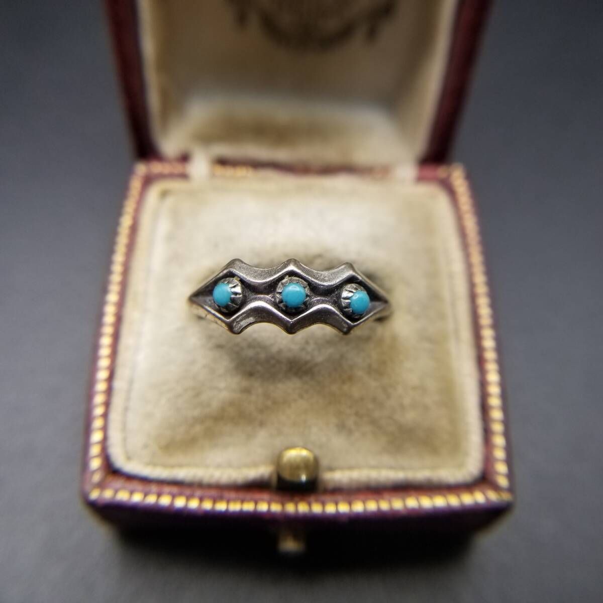 ターコイズペースト 3石 ひし形 925 シルバー ヴィンテージ リング 銀